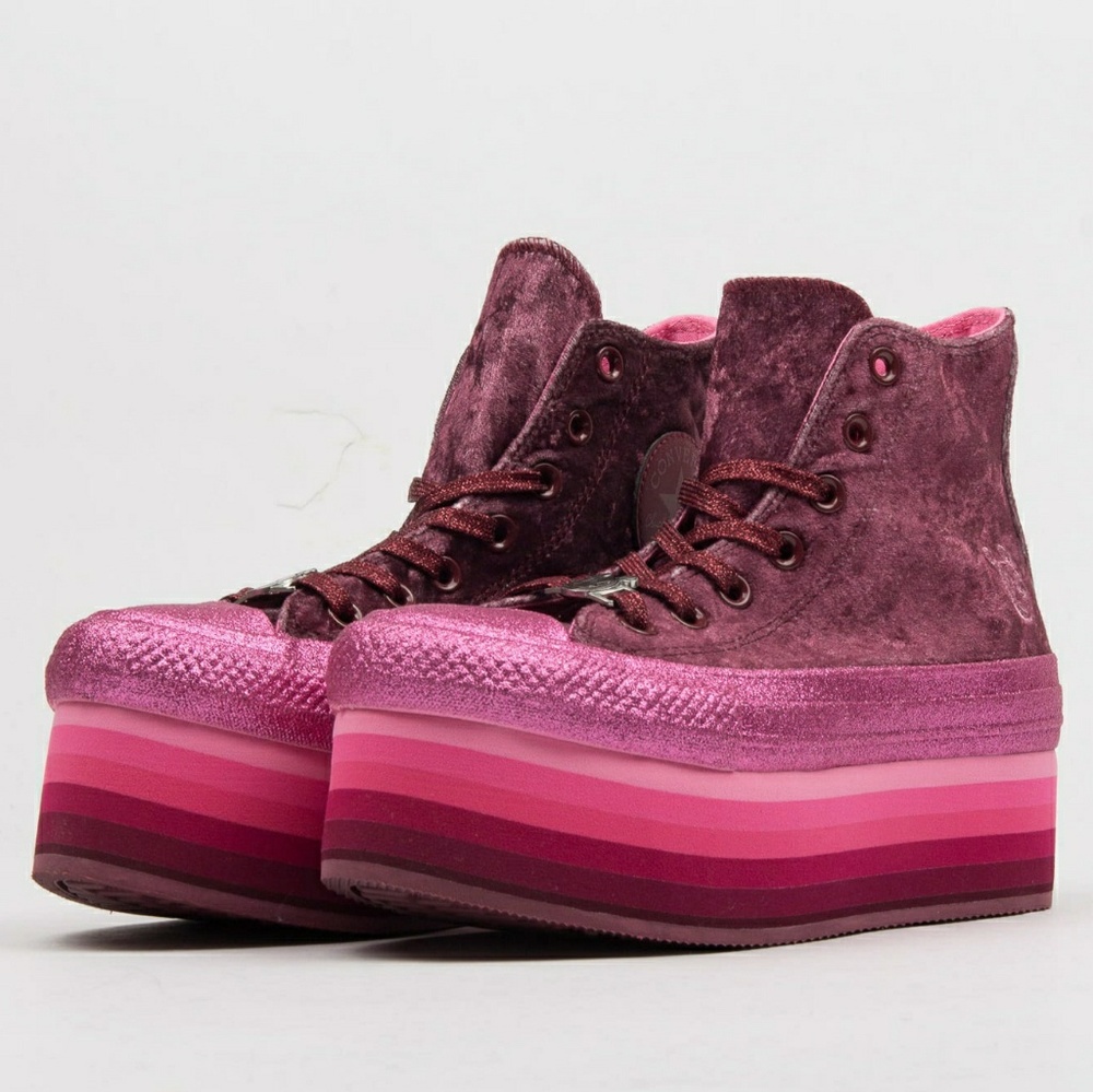 Converse Pink Velvet Platform Sneakers